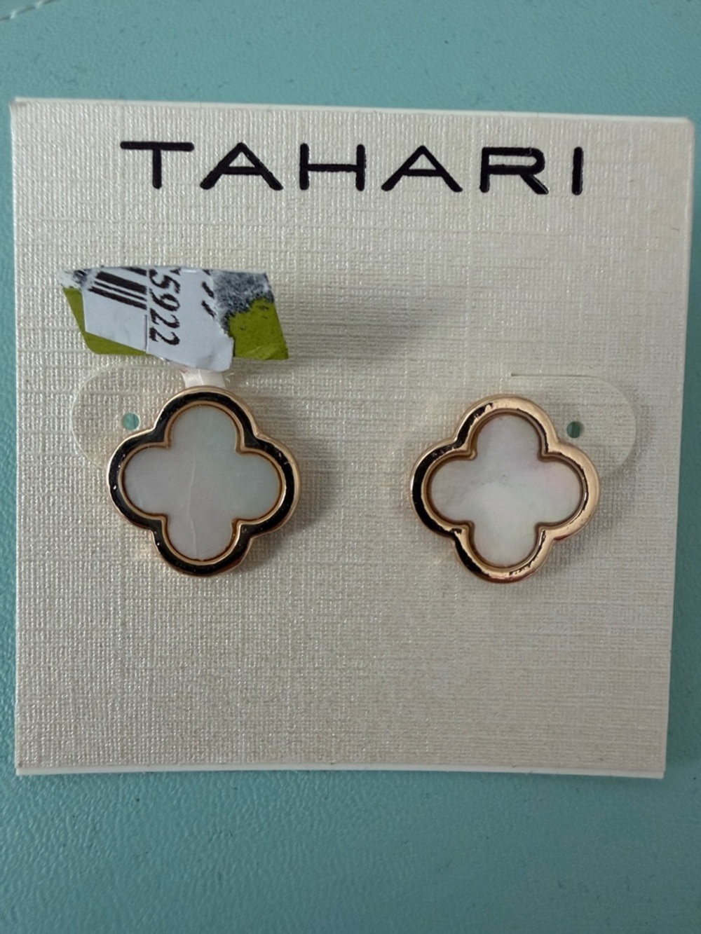 Tahari Gold & White Clover Deisign Minimalist Statement Earrings NWT